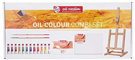 Talens Art Creation Set de peinture à l'huile pour débutants avec 12 couleurs (tubes de 12 ml), pinceaux, palette, toile et chevalet