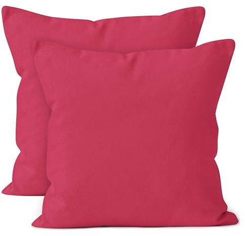 Encasa XO Baumwoll-Kissenbezüge, 2er-Set I 20x20 in (50x50 cm) - Pink I kein Einsatz I einfach Kissenbezüge I Maschinenwaschbar | Nur Innen benutzen