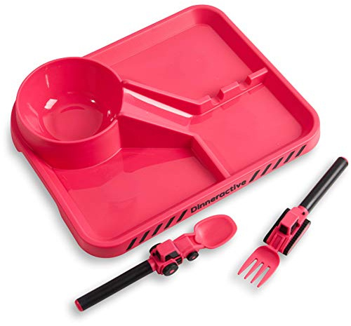 Dinneractive Kit de repas pour enfants - 3 Pièces Construction de Theme Dinnerware - Ustensiles de tracteur - Assiettes pour enfants - Vaisselle pour bébés