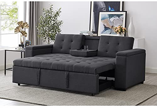 Concept-Usine | Sofá Convertible de 4 Plazas en Tela de Lino | NOHO Gris Oscuro | Modular Muy Práctico | Diseño Contemporáneo | Cama 2 Plazas: Cama de 160x160cm | Estructura de Madera