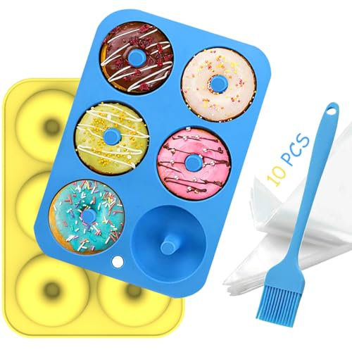 Aoibeely Molde para Donut de Silicona, 2 Piezas Moldes Silicona Reposteria,10 Piezas Bolsas de Pastelería, Solía ​​Hacer para Pasteles, Galletas, Bagels, Muffins (A)