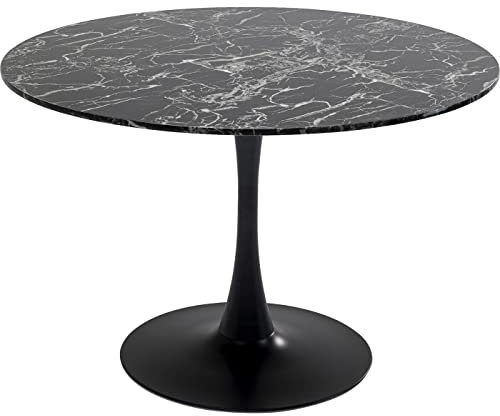 Kare Design Tisch Veneto, Schwarz, Marmorstein Tischplatte, D110cm, 4-6 Personen, Pflegeleicht, Runder Esstisch, Stilvoll, Mittiger Fuß aus Stahl, 40 kg max. Belastbarkeit, 73x110x110 cm (HxBxT)