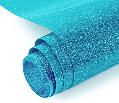 NANAPLUMS Lámina de transferencia para plóter con purpurina y textil, vinilo de transferencia de calor, lámina flexible para tejidos, lámina de transferencia para planchar, telas, color azul cielo