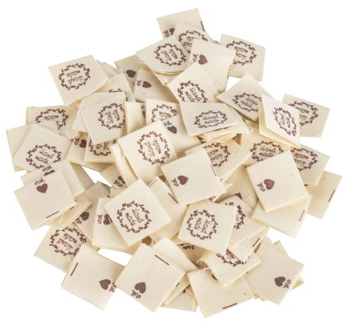 AIYONG 100 etichette in tessuto fatte a mano, da cucire, etichette in tessuto per la incollatura, per lavori di cucito fai da te (beige)