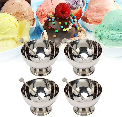 Taza de Postre con Patas Juego de 4 Tazas de Helado de Acero Inoxidable Platos para Servir Helados Ensalada de Frutas con Patas Pudín Copas de Postre para el Hogar, la Cocina, el