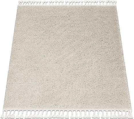 Teppich Berber 9000 Sahne, Quadrat 160x160 cm, Shaggy, Franse, marokkanischer Stil, für Zimmer, Wohnzimmer, Schlafzimmer