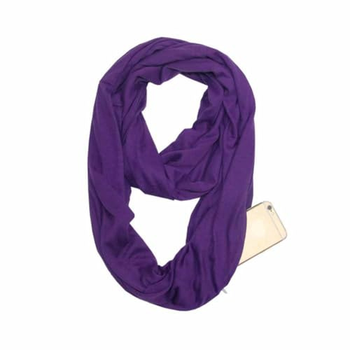 SHTGOI Bufanda de infinito de un solo color con bolsillo oculto con cremallera oculta, bufanda de viaje ligera, bufanda de círculo infinito, pañuelos de algodón, bufanda suave para mujeres y niñas,