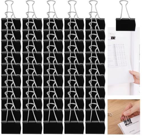 Clip Negro, Senteen 50 Pcs 51mm Pinzas Papeleria Metalica Clips para La Oficina Clips Extra Grandes para la Oficina Casa Escuela(Negro)