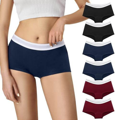 Lakpoau Boxer Femme Coton - Shorty Femme Shorts Caleçons Femmes Lot de 6 Boxer Sport Seamless Culotte Basics Shorties Calecon Short Panty Slips Caleçon S-XL