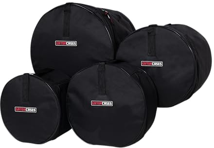 Gator Drum Bag Set – 4-teiliges Bop-Schlagzeugtaschen-Set – Für 18 Bassdrum, 12 Tom, 14 Floortom & 14 Snare – Gepolsterte 600D Nylon-Taschen (GP-BOP-100), Schwarz