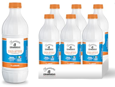 Granarolo Benessere, Latte UHT con 1% di Grassi, 6 Confezioni in bottiglia da 1L, Latte 100% Italiano, Facile da Digerire perché Senza Lattosio (<0,1%), a Lunga Conservazione