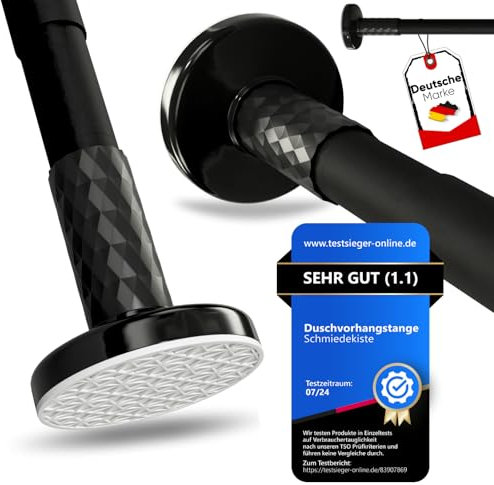Schmiedekiste Duschvorhangstange ohne Bohren – 120-200 cm Teleskopstange aus Carbonstahl – Klemmstange für Dusche, Gardinen oder Kleidung – Rostfrei & Stabil