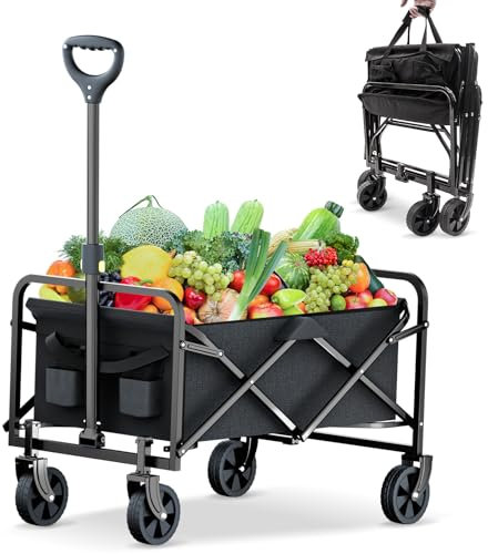 Rowce Carro de Mano Plegable con Ruedas, Carro de Playa, Carro de Jardín Transporte de 4 Ruedas para Playa Casa Almacén Compras Deportes Pesca Camping