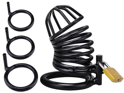 Man Chastity cage with 3 Different Sizes Cock Rings with Lock Chastity Device Fetish Chastity Sex Toy SM Bondage Chastity Sex Toy for Men SM Fetish
