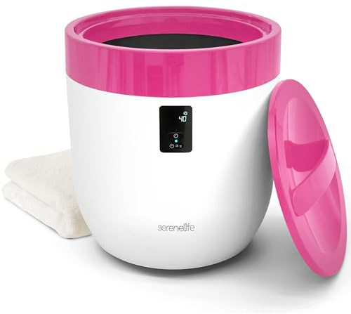 SereneLife Towel Warmer Bucket for Bathroom & Spa, with Customized Fragrance, Luxury Hot Towel Heater, Auto Shut Off, Fits 1 Large Blanket, Bathrobe, PJs (Pink)