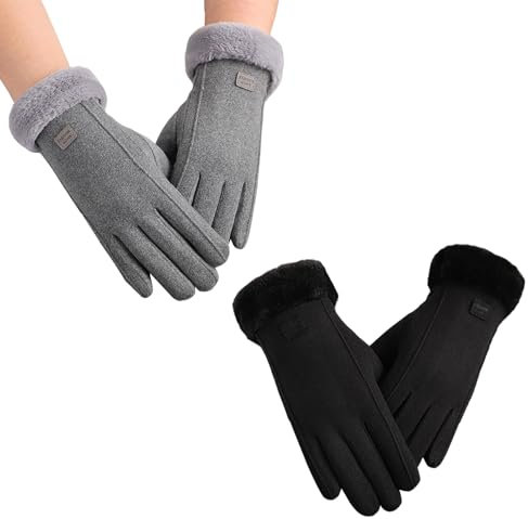 VARKAGE 2 Stücke Lammfell Handschuhe Damen, Winter Lederhandschuhe Damen Gefüttert, Lederhandschuhe Damen für Outdoor Use