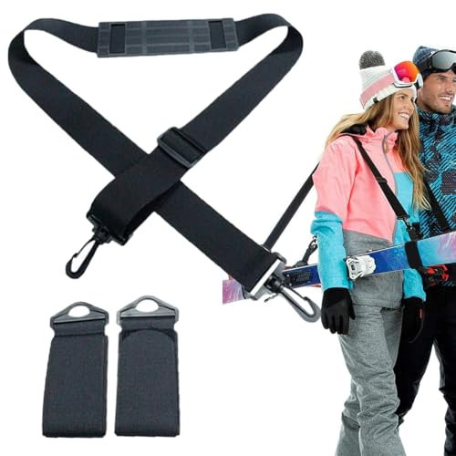 NHQZ NHQ Correa de Esquí Ajustable,Porta Esqui,Cinturón de Esquí con Almohadilla Protectora,Ski Straps Ajustables,Esquí de Hombro para Transportar Esquís y Bastones Accesorios de Esquí