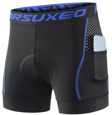 ARSUXEO Vadderade cykelshorts män vägcykel MTB shorts dyna underkläder andas med fickor 005G, BLÅ, M