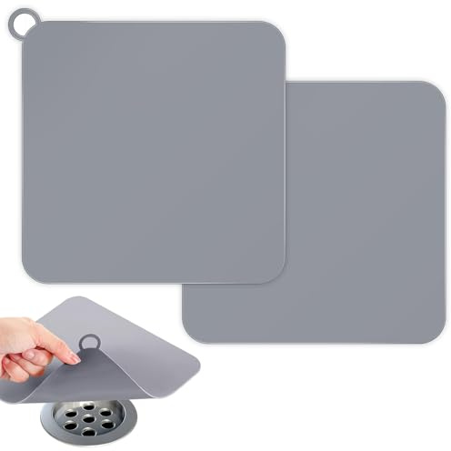 Hshenjhu 2 Stück Bodenablauf Abdeckung, Geruchsverschluss Bodenablauf mit Runde Hängeschnalle, Silikon Bodenablaufmatte Quadrat, Bodenablaufmatte für Badezimmer, Toilette, Küche, Grau