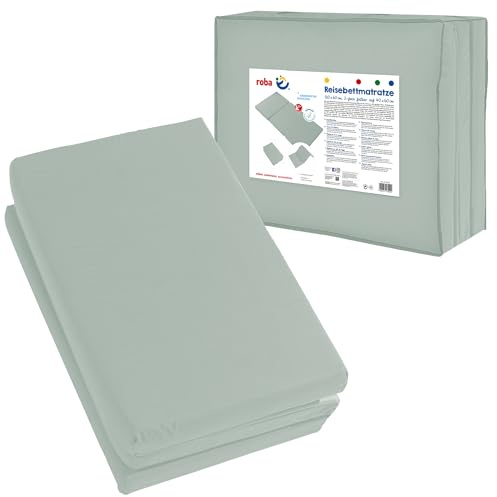 roba Reisebettmatratze 'roba Style' 60x120cm für Babys & Kinder - Faltbare Matratze für Reisebett und Babybett - Klappmatratze inkl. Tragetasche - Frosty Green