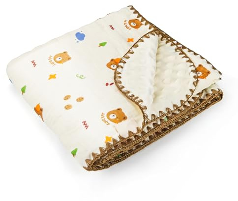 Doppelseitige Babydecke mit 100 % Musselin-Baumwolle und gepunktetem Fleece – Superweiche Kuscheldecke für Babys, Atmungsaktives Design mit zwei Texturen zum Schlafen und Kinderwagen (100x110 cm)