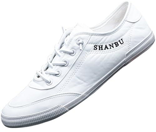 Sneaker da uomo in tela, scarpe basse con lacci, leggere, per il tempo libero, piedi nudi, scarpe da ginnastica traspiranti, casual, scarpe sportive alla moda, bianco, 44