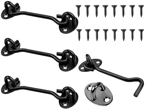 BieMian 4 ganci temporanei con occhiello, gancio per cabina, chiavistello in acciaio inox, per interni ed esterni, per cancello da giardino, serratura per porte in legno, colore nero (nero-4)
