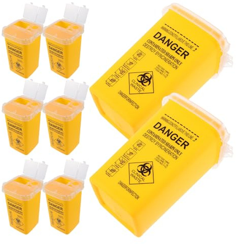 BAZEITFLOW 8 Pièces Conteneur Jaune pour Objets Tranchants 8 Pièces, Collecteur de Déchets d'Aiguilles 15 X 10 CM, Boîte Sécurisée pour Élimination des Déchets Piquants en Salon de Tatouage