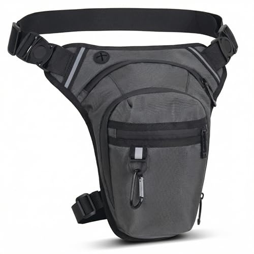 Sacoche de Jambe Moto, Étanche pour Cuisse, Tactique, Homme Femme, pour Course, Randonnée, Cyclisme, Pêche (Gris)