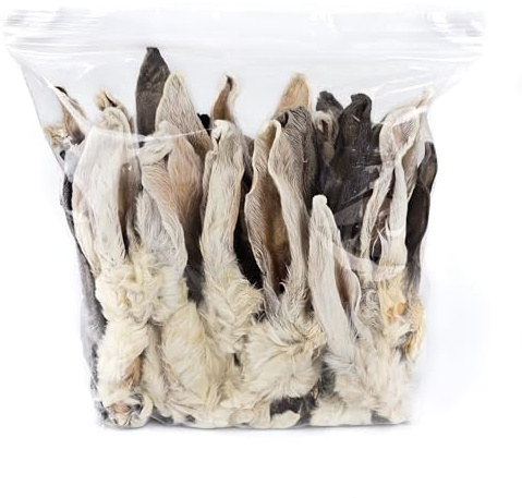 HERONS 1kg Premium Rabbit Ears with Fur - PREMIUM RABBIT EARS - 100% Natural Dog Treats Chews, Perfect for BARF Diet, Hypoallergenic Chew for Puppies, Adults & Seniors