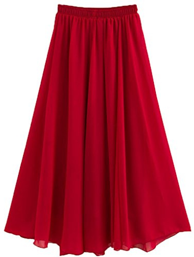 Golden Service Femme Jupe Boheme Tour de Taille Elastique Casual en Chiffon Dress Plage Mariage Grande Wine Red