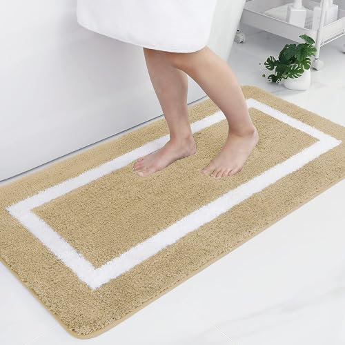 Homaxy Badezimmerteppich Badematte rutschfest Waschbar Badteppich Weiche Mikrofaser Hochflor Badvorleger – 60 x 120 cm, Beige