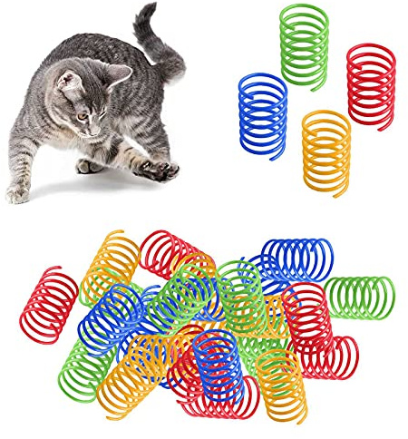 Jiuhao Cat Spring Toy - 20 Pcs Colorful Plastic Coil Spiral Interactive Toys for Bouncing Play Training - Fun Gift for Kittens