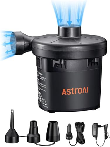 AstroAI Elektrische Luftpumpe für Luftmatratze Pumpe AC/DC 2 in 1 Inflate und Deflate Elektrische Pumpe mit 3 Luftdüse für aufblasbare Matratze Pool Schwimmring Spielzeugfloß