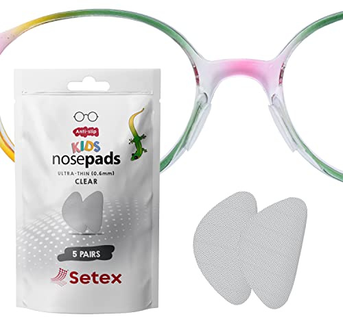 Setex Gecko Grip 0.6mm Anti Slip Eyeglass Nose Pads for Kids (5 Clear Pair) USA Made, 2000 Innovative Microstructured Fibers per Nose Pad, 0.6mm x 6mm x 10.88mm