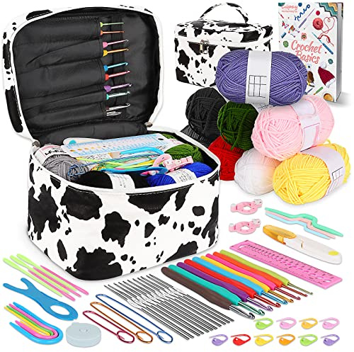 Coopay Set di 61 uncinetti per principianti, set da appendere all'uncinetto con lana, borsa, accessori all'uncinetto, ergonomici con manico in gomma, uncinetti in pizzo, set portatile per principianti