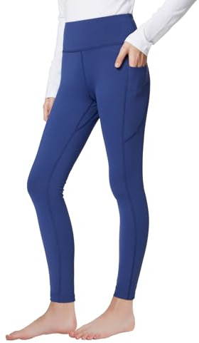 baleaf Girls' Fleece Lined Leggings Kids Athletic School Tights Warm Youth Yoga Compression Pants with Pockets Navy Blue M