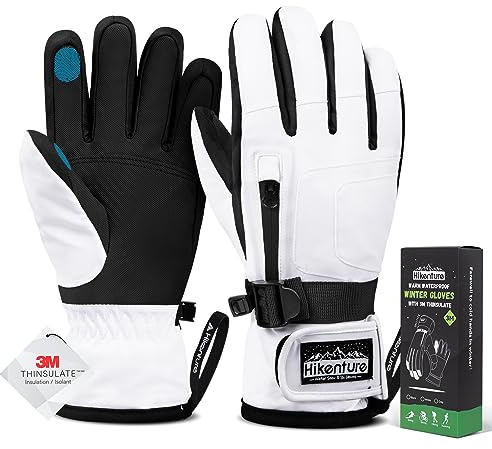 HIKENTURE Guanti invernali da uomo e da donna, guanti da sci con 3M Thinsulate, guanti impermeabili invernali caldi, guanti touch screen antivento da snowboard per sci, ciclismo, motociclismo, corsa