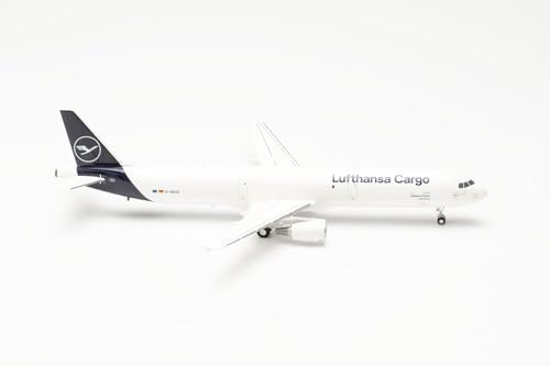 Herpa airplane model Lufthansa Cargo Airbus A321P2F –D-AEUC Hello Europe on a scale of 1 : 200, plastic miniature with pedastal, model building, collectors edition