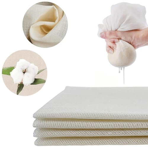 Etamine Alimentaire, 4 Pièces Etamine, 100% Cheesecloth, Réutilisable Etamine Fromage, Filtre Mousseline, Etamine Pour Préparer du vin des Noix du Lait des jus de Légumes