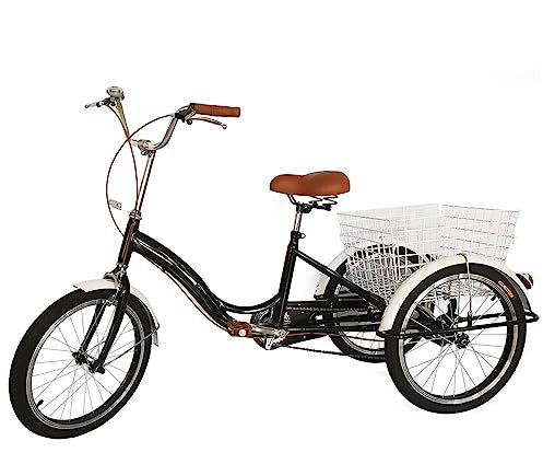 Jolre 20-Zoll-Dreirad für Erwachsene, Erwachsenen-Dreirad, Senioren-Ausflugsrad, Freizeit-Einkaufs-Mobilitätsrad, Stadt-Dreirad, höhenverstellbar mit Einkaufskorb.