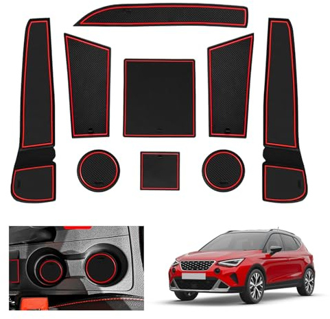GAFAT Seat Arona/Seat Ibiza 6F KJ1 Facelift 2017-2024 2025 Tappetini Antiscivolo, Seat Ibiza 6F Tappetino in Gomma, Non Scivolano, Console Centrale, Cuciture Porte, Accessori Seat Arona (Rosso)