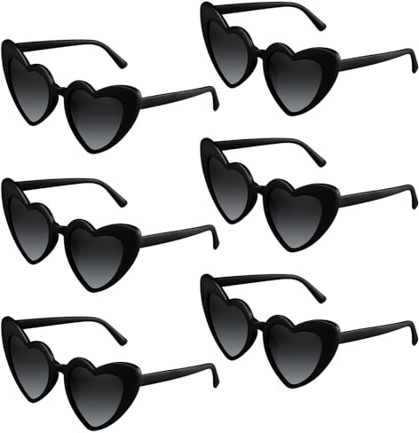 BOUBONI Lot de 6/12/24/48 lunettes de soleil vintage en forme de cœur pour enterrement de vie de jeune fille, fête de mariage, noir, 15.3cm/6.02inch