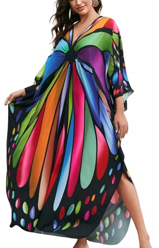 KECVOT Kaftan Dresses for Women Plus Size Batwing Sleeve Caftans Long Bathing Suit Cover Up Maxi Beach Dress Loungewear