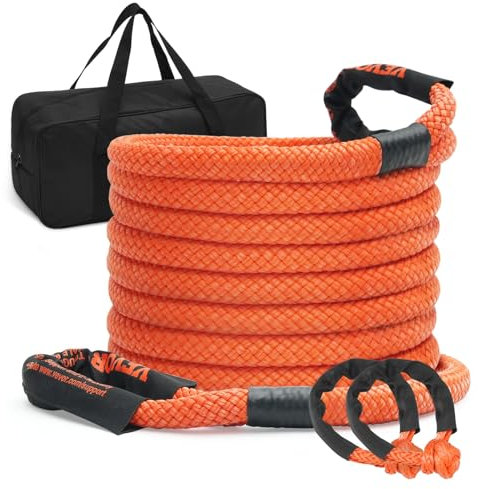 VEVOR 7/8 x 30' Kinetic Recovery Tow Rope 30580lbs, Heavy-Duty Off Road Snatch Strap with 2 Soft Shackles (41750lbs) Extreme Duty 30% Elasticity Energy Snatch Strap Jeep Car Truck ATV UTV SUV Tractor