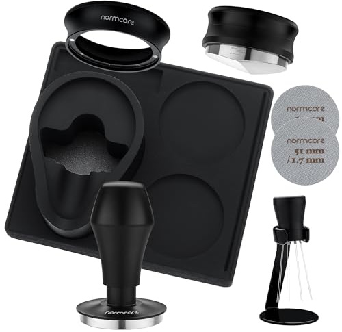 Normcore Kit compatto da barista 7 in 1 da 51 mm: manomissione caffè, strumento di distribuzione, WDT, imbuto dosatore, schermo a disco, tappetino per pressatura, supporto portafiltro, kit essenziale