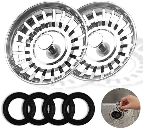 Kitchen Sink Plug Replacement Kitchen Sink Strainer Stainless Steel Sink Plug Strainer Hole Diameter 78mm, Sink Strainer Plug, Sink Stopper - Prevent Clogs, Bad Smells (78mm, 2Pack)