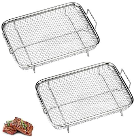 TAIZER Edelstahl Grillkorb Grillgitter Backkorb Grillkorb Mesh Grillkorb Backofen Barbecue Mesh Multifunktion Grillgitter BBQ für Backen von Pommes Frites Keksen Kuchen (silbrig, 2pcs)