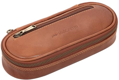 Marc Peter® Vintage Leder Federmäppchen Etui aus Leder mit YKK Reißverschluss, Federmappe für Stifte, Federtasche für Jungen und Mädchen Braun
