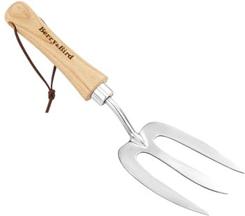Berry&Bird Gardening Hand Fork, Stainless Steel Hand Weed Fork, Traditional Garden Hand Fork Tool with Ergonomic Ash Wood Handle for Weeding Digging Planting and Cultivating